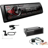 Pioneer MVH-330DAB 1 DIN Autoradio DAB+ Bluetooth USB AUX passend für Volkswagen VW Polo 9N bis 2009 schwarz mit Quadlock