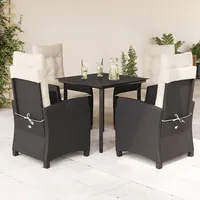 5-tlg. Garten-Essgruppe - Balkonset Sitzgruppe mit Kissen Schwarz Poly Rattan,59,74 Kg - Schwarz