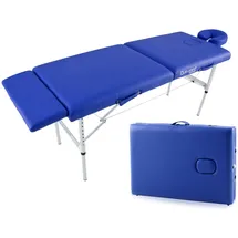 quirumed Massageliege, klappbar, ultraleichtes Aluminium, Kunstleder, professionell, 200 x 60 cm, blau, Abnehmbarer Kopf, Gesichtsloch, Fußteil, bis 120 kg