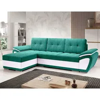 Easy4You ENZO Türkis/Weiß Ecksofa L-Form Links 268 x 97 x 157 cm mit Schlaffunktion und Stauraum - Schlafsofa mit Bettkasten - Moderne Wohnzimmer... - Türkis