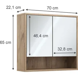 Vicco Badspiegelschrank Eliza, Viking Oak 70 x 65 cm mit 2 Türen