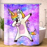 Fgolphd Einhorn Duschvorhang 120x200 180x200 180x180 200x240 Bunt Pink Blau Textil Badezimmerteppich 4-teiliges Set,Shower Curtains Waschbar (200 x 240 cm,3)