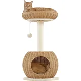 Yaheetech Kratzbaum Ratten Kletterbaum für große Katze, Stabiler Katzenkratzbaum mit Katzenhöhle Plüschball Katzenkorb Sisal Katzenmöbel 75 cm Beige