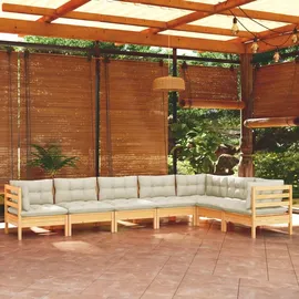 vidaXL Garten-Lounge-Set 7-tlg. creme Kiefer
