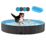 Yaheetech Hundepool Ø 100/120/140/160/180 cm, Planschbecken für Hunde Swimmingpool Hundebadewanne, faltbar schwarz Ø 160 cm x 160 cm x 160 cm x 30 cm