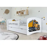 Bjird Kinderbett Jugendbett 80x160 cm Weiß mit Matratze Rausfallschutz Schublade und Lattenrost Kinderbetten für Mädchen und Junge - Truck