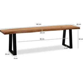 FineBuy Sitzbank Akazie Braun 140 x 40 x 45,5 cm