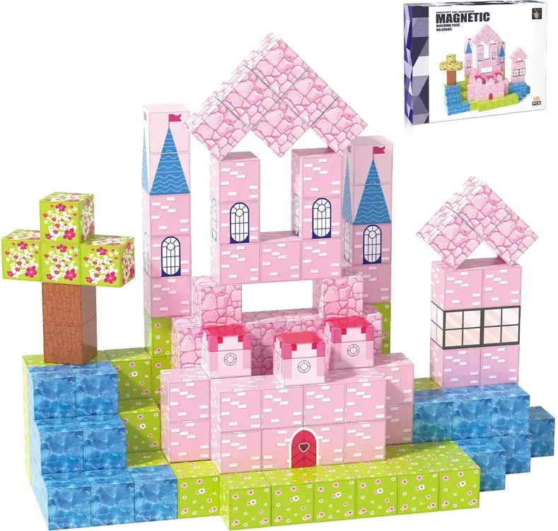 XINQIYUAN Kinder Magnetisches Spielzeug Fliesen Magnetkugeln Villa Stil Magnetische Bauklötze Set 145tlg [Zufällige Mischung – Farben nur aus Hauptbild]
