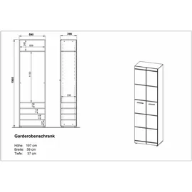 Germania Adana Garderobenschrank 59x197x37 weiß