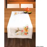 Vervaco Stickpackung Kreuzstich Set Vorgedruckt Tischläufer Kolibri Stickdecken Vorgezeichnet DIY Basteln Erwachsene Kreativ Stickläufer zum Selbersticken 40 x 100 cm Stickset