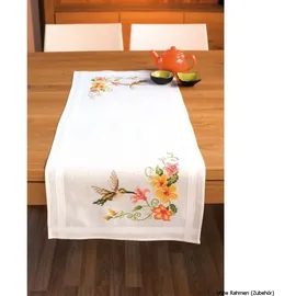 Vervaco Stickpackung Kreuzstich Set Vorgedruckt Tischläufer Kolibri Stickdecken Vorgezeichnet DIY Basteln Erwachsene Kreativ Stickläufer zum Selbersticken 40 x 100 cm Stickset