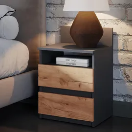 Vicco Nachttisch Monty, 39,6 x 59,1 cm, Anthrazit, Eiche mit 2 Schubfächer, Schlafzimmer