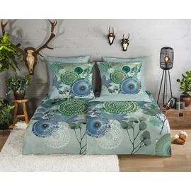 HIP Wendebettwäsche "Iselin", grün, B/L: 155cm x 220cm, 1 Stk., 1 Stk., Flanell, B/L: 80cm x 80cm, 2 Stk., Flanell, Obermaterial: 100% Baumwolle, Bettwäsche, Wendebettwäsche, Flanell, Biber, Winter, Warm, Reißverschluss, Wende, Mandala, Blätter