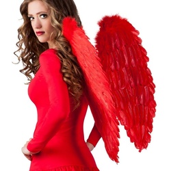 Boland Kostüm-Flügel Rote Federflügel 65 x 65 cm, Teufelsflügel aus echten Federn rot