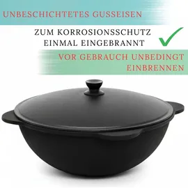 4big.fun Kazan aus Gusseisen 22 L Schaumkelle Frittierkelle Kasan Uzbekisch Aluminiumdeckel Cast Iron Kessel Asia WOK Topf Grillwok Gusstopf Wokpfanne