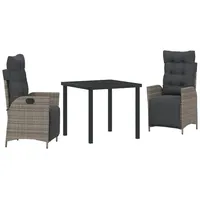 VidaXL 3-teiliges Garten-Ess-Set Grau Poly-Rattan