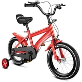 Garbenat 14 Zoll Kinderfahrrad mit Stützrädern Upgraded Kinder Fahrrad für ab 3-6 Jahre HöHenverstellbar Kinderfahrrad für Jungen & Mädchen Jugend Fahrrad für Schulung Outdoor Reiten (Rot)