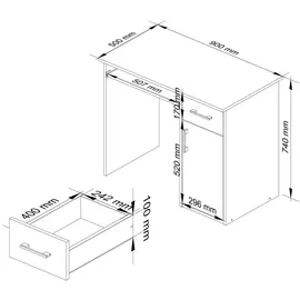 abamihome | Pc-schreibtisch Pin In Der Farbe Sonoma-eiche Schublade, Und 3 Ablagen B90 x H74 x T50 cm,