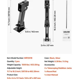 Vevor Teleskop-Stabilisierungsstütze 2 Stk. Höhenverstellbar 297,18-462,28 mm