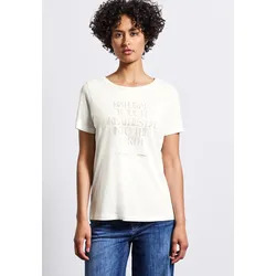 T-Shirt STREET ONE, Damen, Gr. 38, weiß (sanftes weiß), Jersey, Obermaterial: 50% Baumwolle, 50% Modal, casual, Rundhals, Shirts