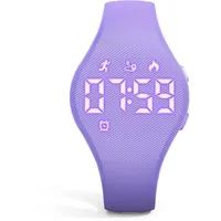 Focwony Digitale Fitness-Tracker-Uhr für Kinder mit LED-Anzeige, für 5–15 Jahre, wasserdichte Armbanduhr ohne App, mit Schrittzähler, Wecker, für Kinder, Jungen, Mädchen, Teenager (Lila)