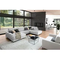 KAWOLA Sofa CARA Wohnlandschaft U-Form Cord hellgrau Longchair links