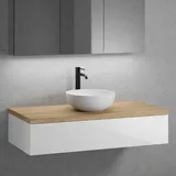 neoro n50 Unterschrank B: 120 cm mit 1 Auszug, Waschtisch Ø 40 cm weiß matt, B: 120.5 ohne Lochbohrung BN0064WM+BN0414WH+BN0404W1