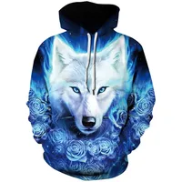 Sucor Damen Pullover Herren 3D Druck Kapuzenpullover Unisex Hoodie Langarm Drawstring Pullover Sweatshirt mit Tasche(S/M,Rose Wolf) - S-M