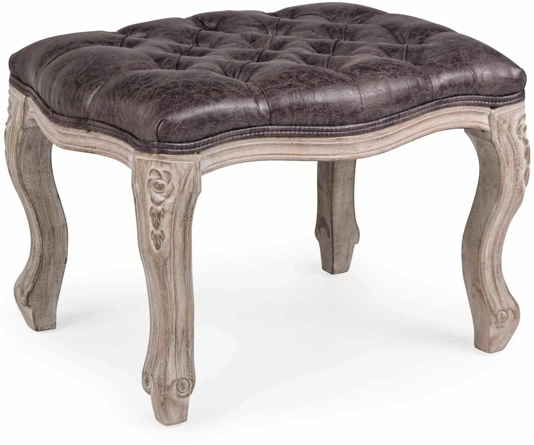 Hocker Diva aus Kunstleder, barock-klassisch, Braun Dunkelbraun, Gestell aus Kautschukholz
