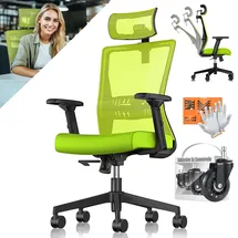 Kesser KESSER® Bürostuhl mit verstellbaren Armlehnen Drehstuhl mit Lendenwirbelstütze Rückenschonend Schreibtischstuhl ergonomisch mit Kopfstütze Office Chair Wippfunktion bis 125° mit 5x Gummirollen
