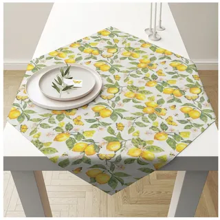 Ambiente® Tischläufer Fresh lemons (1-tlg, 1-teilig), quadratische Tischdecke Mitteldecke ca.90x90cm Baumwolle gelb