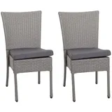 MCW 2er-Set Poly-Rattan Stuhl MCW-G19, Balkonstuhl Gartenstuhl, stapelbar ~ grau, Kissen dunkelgrau