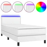 vidaXL Boxspringbett mit Matratze & LED Weiß 90x200 cm Kunstleder