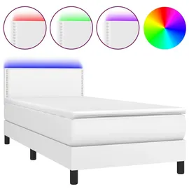 vidaXL Boxspringbett mit Matratze & LED Weiß 90x200 cm Kunstleder