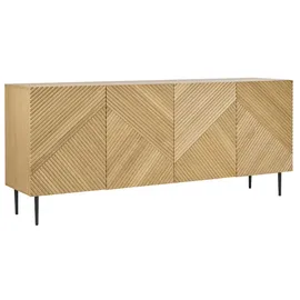 miliboo Design-sideboard aus hellem, massiver Eiche mit Gravur und schwarzem Metall, 4 Türen, B180 cm Archipel