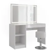 Vicco Schminktisch, Sherry mit LED-Beleuchtung und Hocker (119.80 x 50.10 x 76 cm,