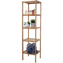 Mendler Badregal HWC-B18, Badezimmer Badschrank Standregal, Bambus ~ 140x34x33cm