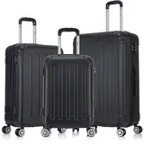 Flexot® F-2045 Koffer, Handgepäck & 3tlg Kofferset (16 Farben zur Auswahl) Zwillingsrollen Bordcase Suitcase Reisekoffer Koffer Kofferset Trolleys Hartschale (3tlg. Set, Schwarz)