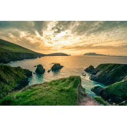 Fototapete PAPERMOON "DINGLE HALB-INSEL-IRLAND STRAND KLIPPEN KÜSTE GEBIRGE", bunt, B:3,00m L:2,23m, Vlies, Tapeten