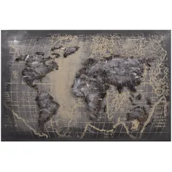 Wandbild Wanddekoration 3D Metallbild Weltkarte, grau 120 x 80 cm