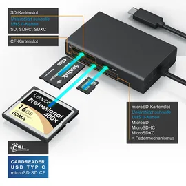 CSL USB-Adapter, Kartenlesegerät inkl. USB Kabel 3 in 1 Kartenleser mit USB 3.2