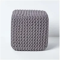 Homescapes Gestrickter Sitzwürfel 100% Baumwolle, grau