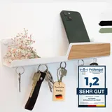 Astrein® | Schlüsselbrett Magnetisch | Schlüsselboard aus Holz | Eiche | Schlüsselhalter mit Ablage | Schlüsselaufbewahrung Metall (weiß)