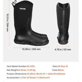 Vevor Gummistiefel mit Stahlkappe Schutzschuhe, wasserdichte Regen-Angelstiefel, rutschfeste Arbeitsschuhe für den Außenbereich, für Fertigung, Bau, Landwirtschaft, Größe 12 US