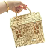 Garten-Erntekorb, 20, 3 x 12, 7 x 25, 4 cm, hausförmiger Weiden-Picknickkorb mit Deckelgriff und Knopfverschluss für Gartenaufbewahrung, Organisation, dekorative Präsentation