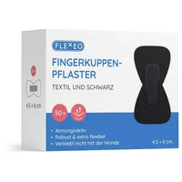 Flexeo Fingerkuppenpflaster 50 Strips, elastisch, atmungsaktiv, Schwarz Textil -