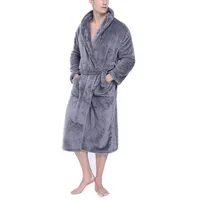 Bademantel Langer Damen Herren Unisex mit Kapuze Morgenmantel Mikrofaser weich leicht kuschelig Microfaser Fleece Dunkelgrau XL - XL