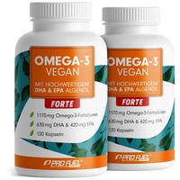 Omega-3 vegan FORTE - 240 Kapseln - 2000 mg Algenöl pro Tag - hochdosiert mit 630mg DHA + 420 mg EPA - vegane Omega-3 Algenöl Kapseln - DHA:EPA Verhältnis 3:2 - laborgeprüft mit Analyse-Zertifikat