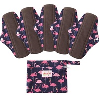 5 Stück Waschbare/Wiederverwendbare Slipeinlagen mit Holzkohle Absorbency Menstruation-Pads Waschbare Stoffbinden, Wiederverwendbare Binden,mit 1 Tragbare Mini Tasche (Groß- 30cm/11.8 inch, Flamingos)