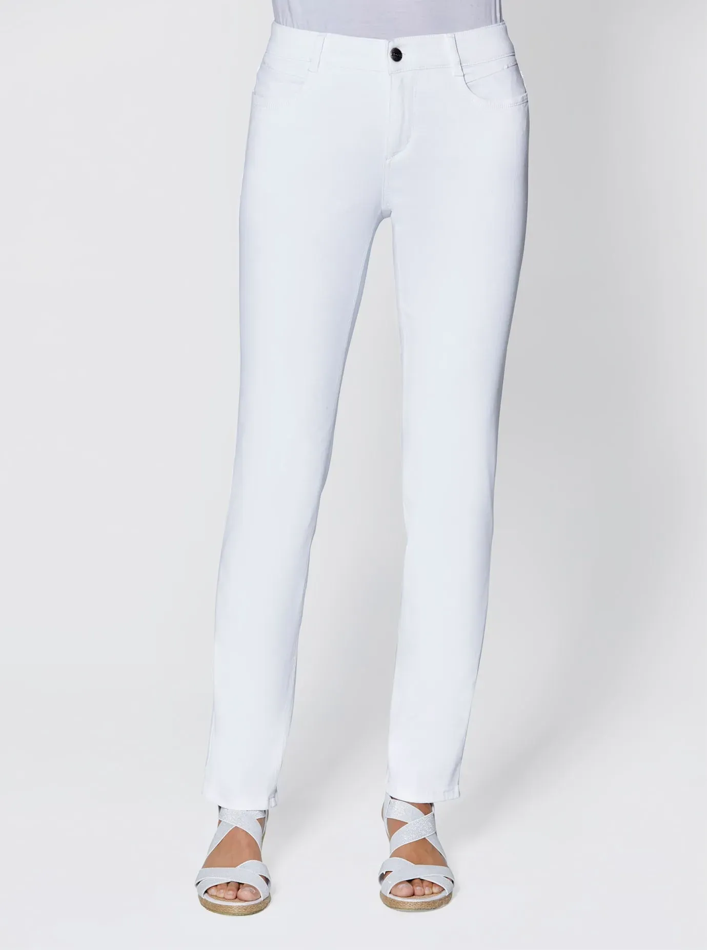 Stretch-Jeans ASCARI, Damen, Gr. 23, Kurzgrößen, weiß, 91% Baumwolle, 6% Polyester, 3% Elasthan, unifarben, lang, Jeans